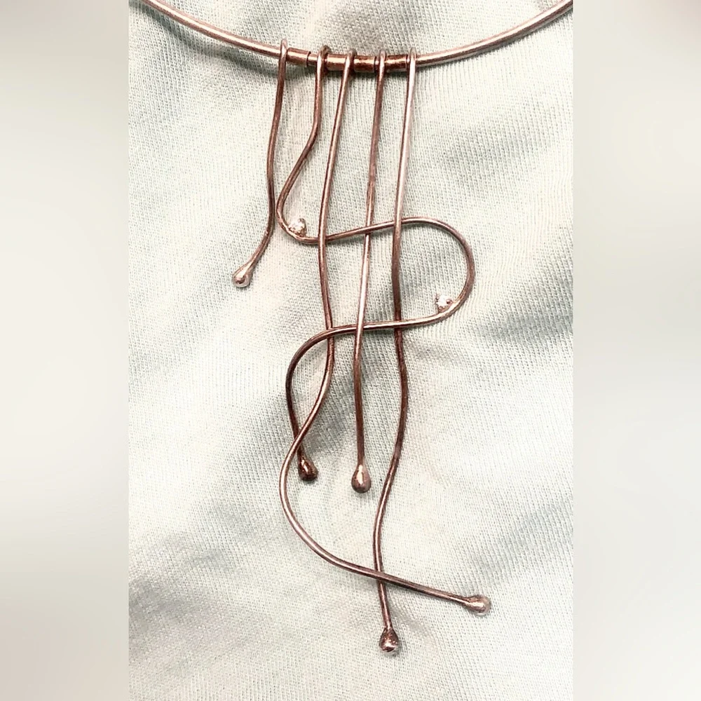 Antique Art Deco Sterling Silver Artisan Signed Collar Cuff Choker Drop Necklace - Picture 5 of 15